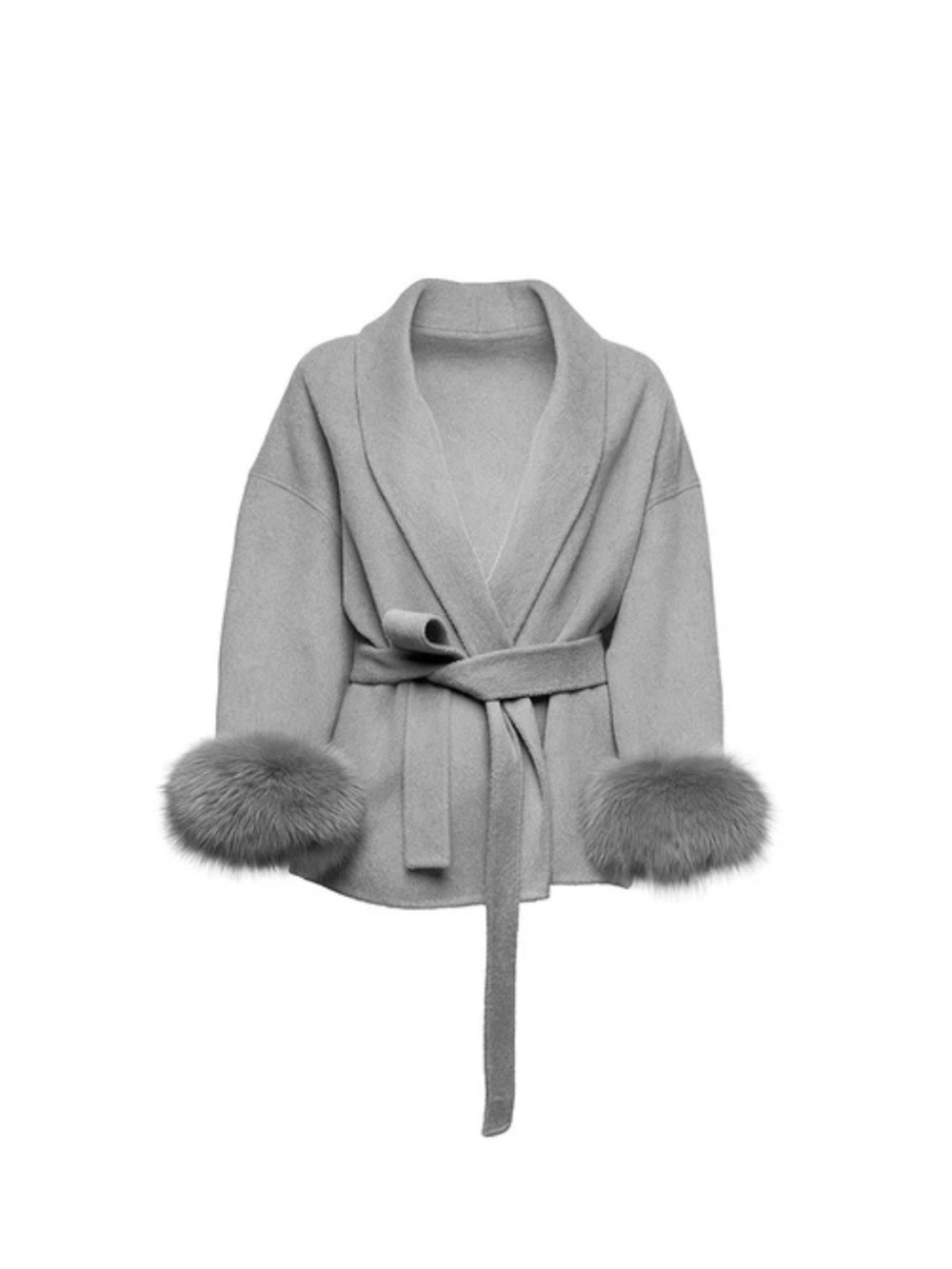 Wool Gray REAL -Fur Trim Wrap Coat with Belt ๐ค๐๐ - Picture 6 of 16